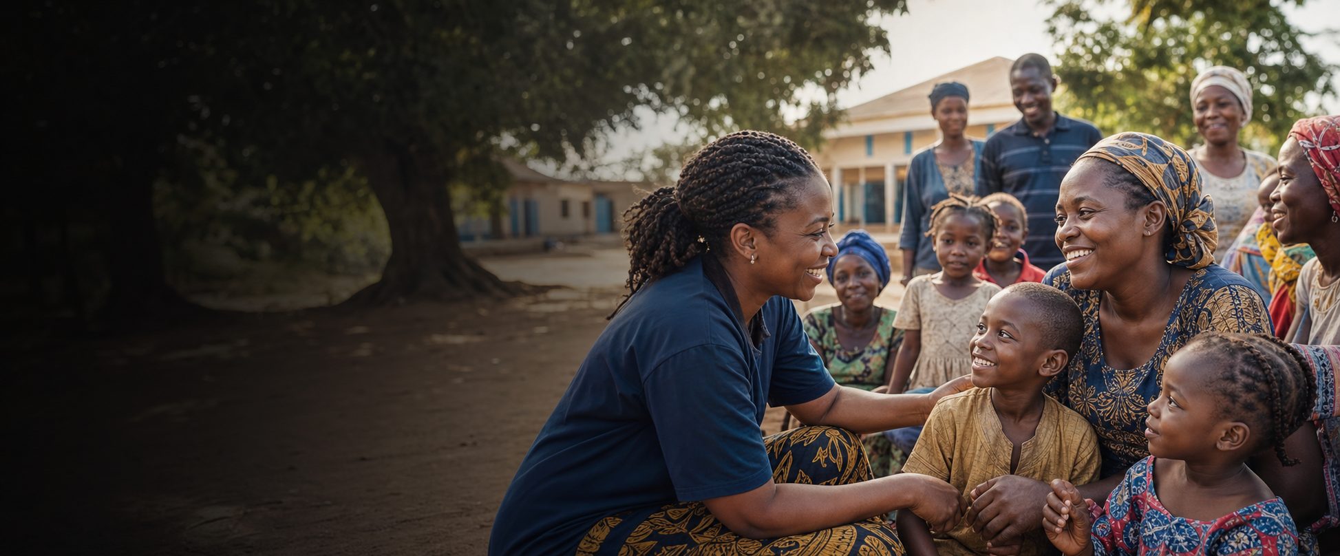 Outreach volunteer connecting with mothers and children in a Nigerian community